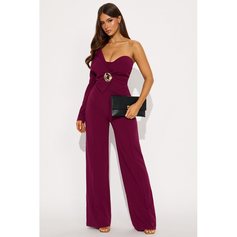 Selena One Shoulder Jumpsuit – Plum