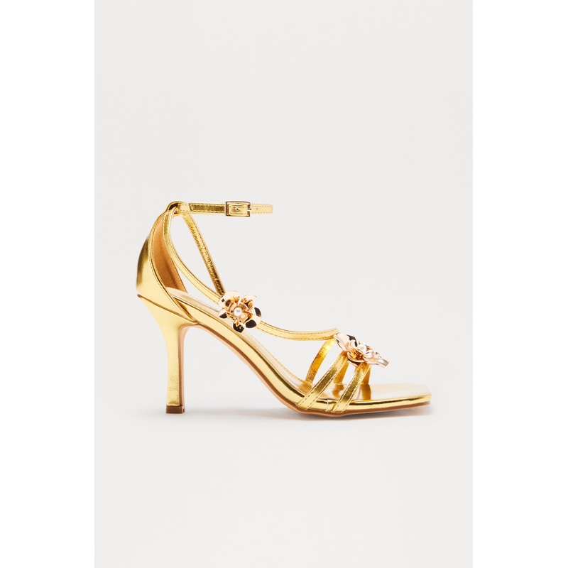 Selima Flower Ankle Strap Heels – Gold