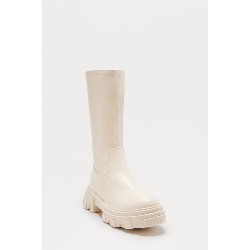 Shale Faux Leather Boots – Beige