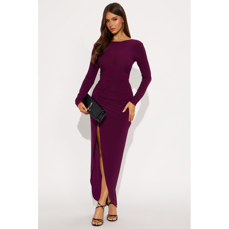 Yvette Backless Long Sleeve Maxi Dress – Plum