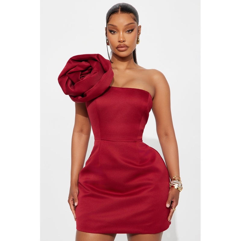 Bella Rose Satin Mini Dress – Wine