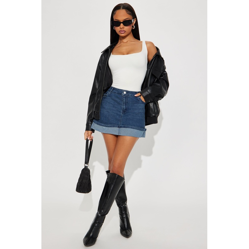 Britney Cuffed Hem Denim Mini Skirt – Dark Wash