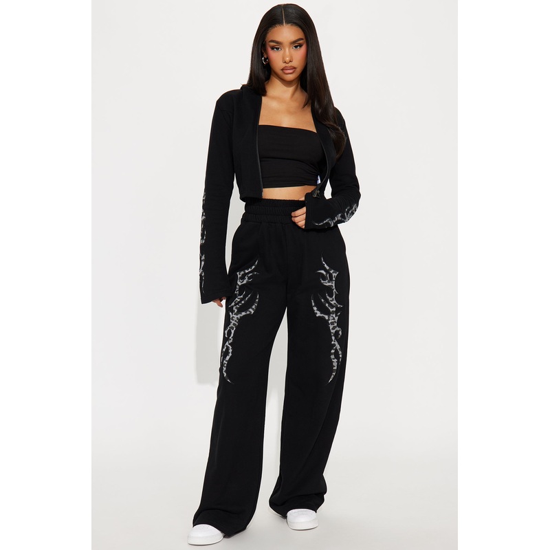 Burnout Babe Fleece Pant Set – Black