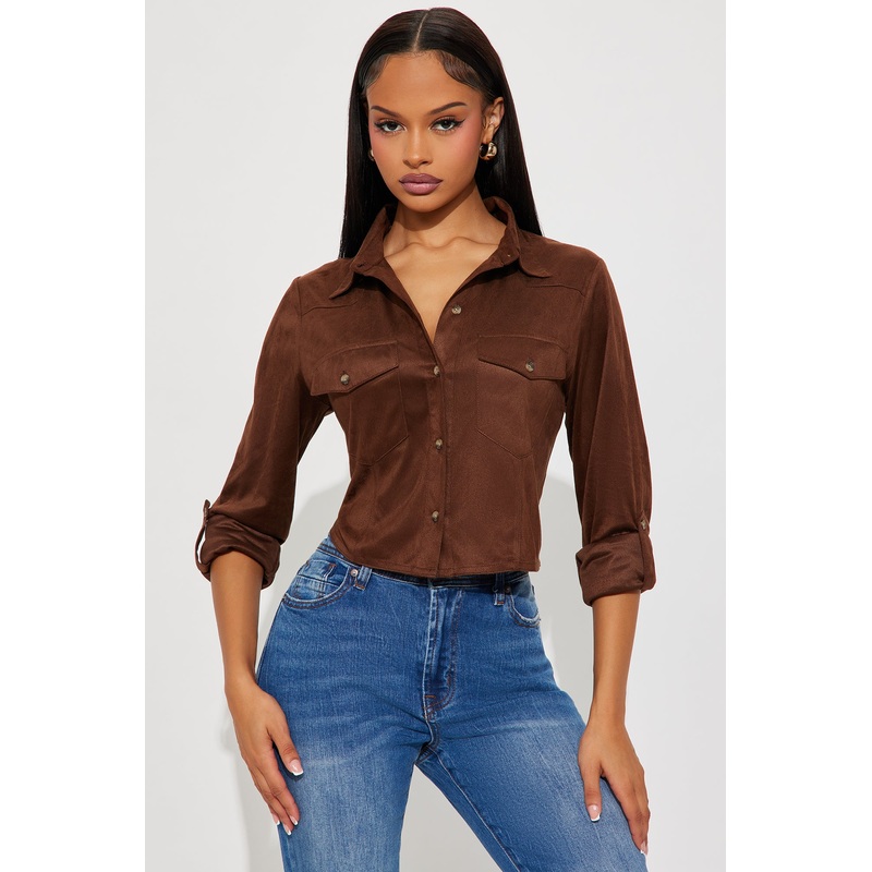Cowgirl Style Faux Suede Shirt – Brown