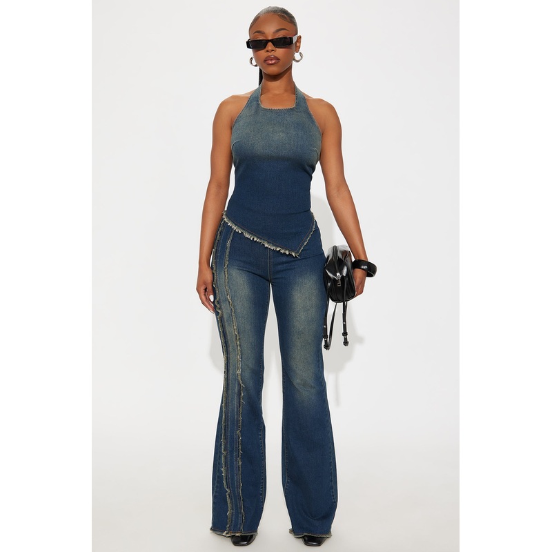 Deena Denim Halter Pant Set – Dark Wash