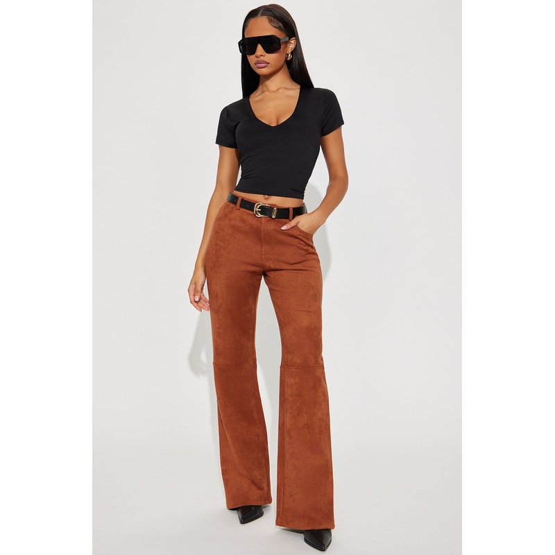 Gianna Faux Suede Wide Leg Pant – Camel
