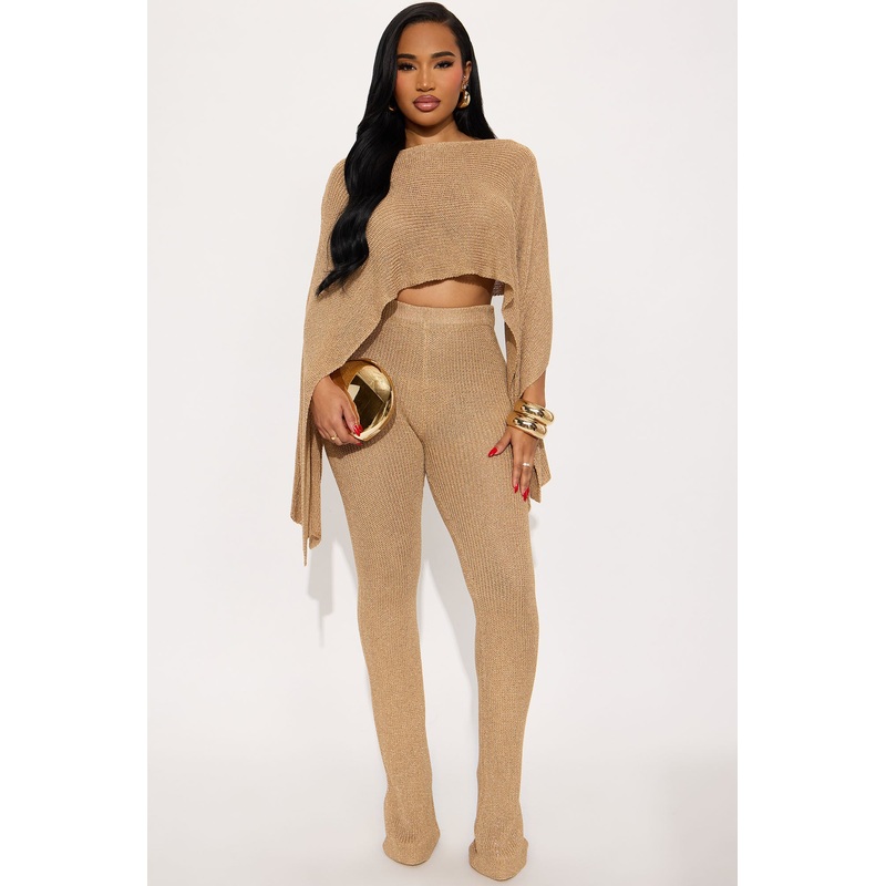 Glisten Up Metallic Knit Pant Set – Gold