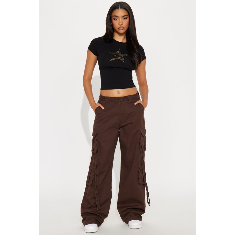 Golden Hour Wide Leg Cargo Pant – Chocolate