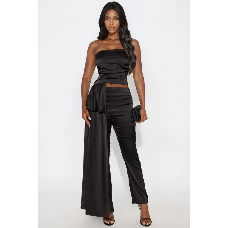 High Class Satin Pant Set – Black