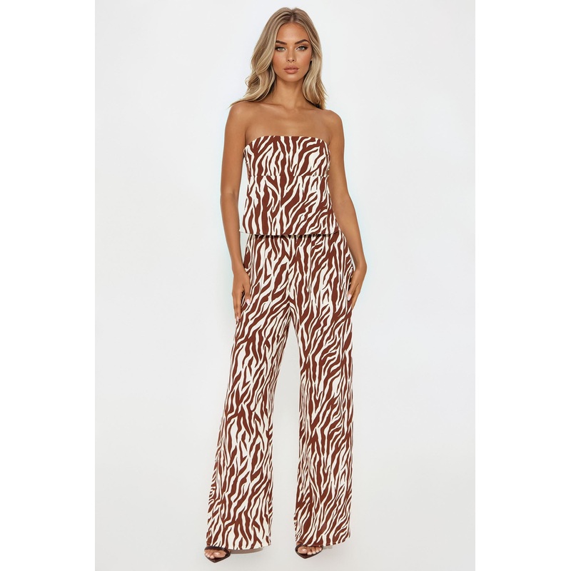 Lyla Backless Top And Pant Set – Brown Combo