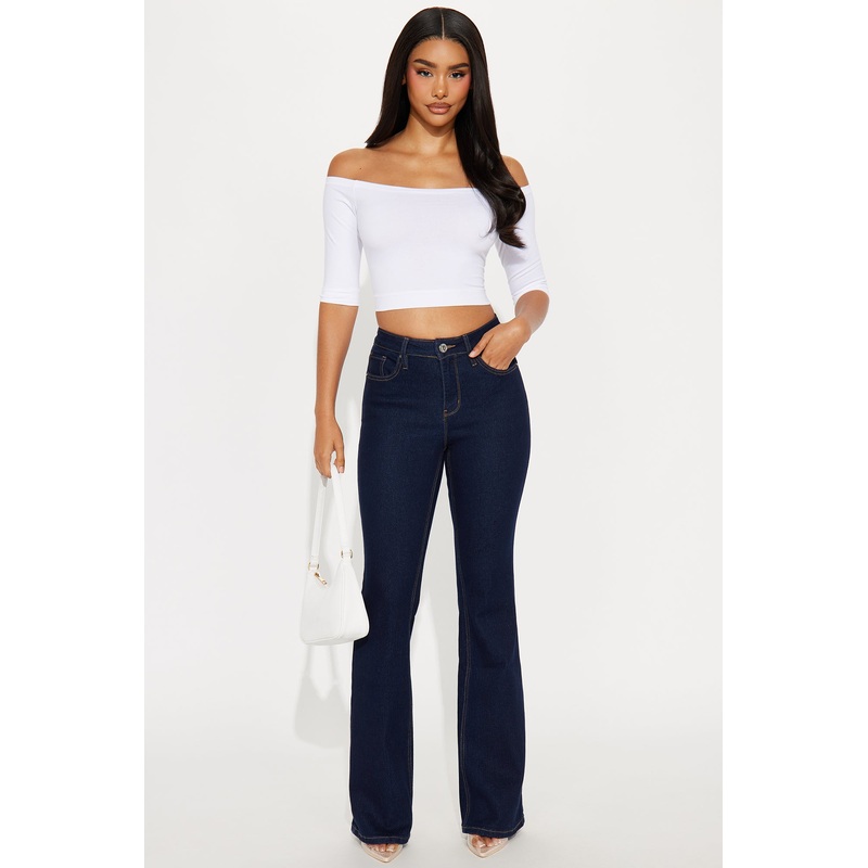 Not Your Girl Stretch Mini Flare Jeans – Dark Wash