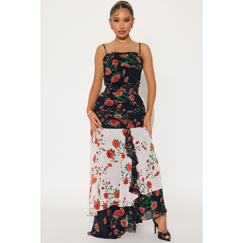 Rosana Floral Maxi Dress – Black/combo