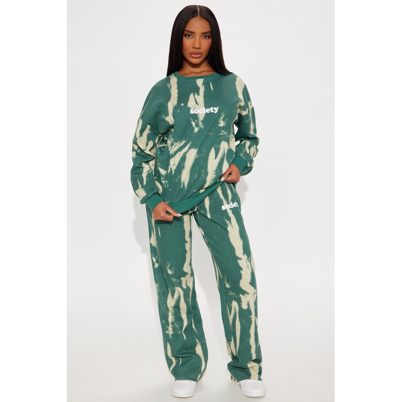 Society Ties Fleece Pant Set – Green/combo