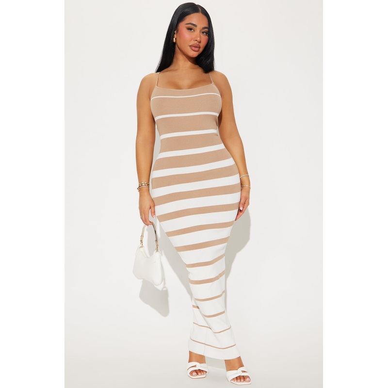 Tanya Striped Sweater Maxi Dress – Tan/Multi