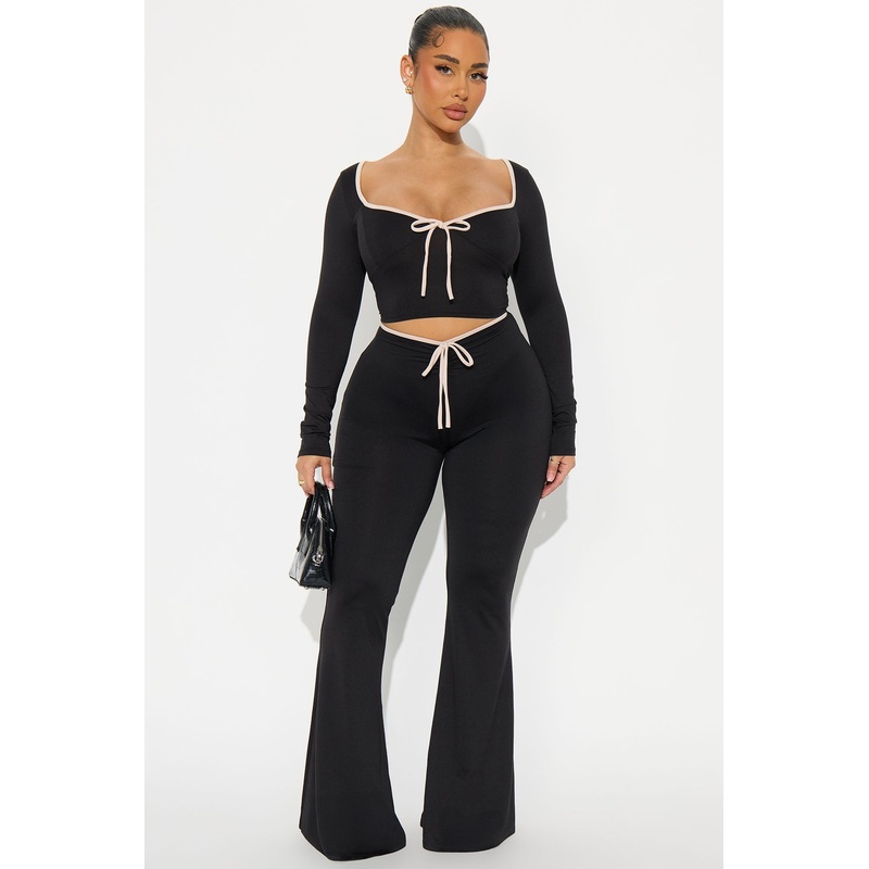 The Bow Era Long Sleeve Pant Set – Black