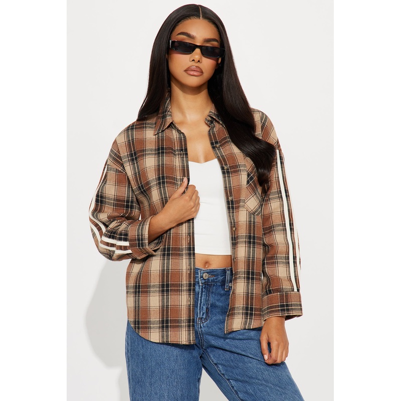 Too Cool Flannel Plaid Shirt – Brown Combo