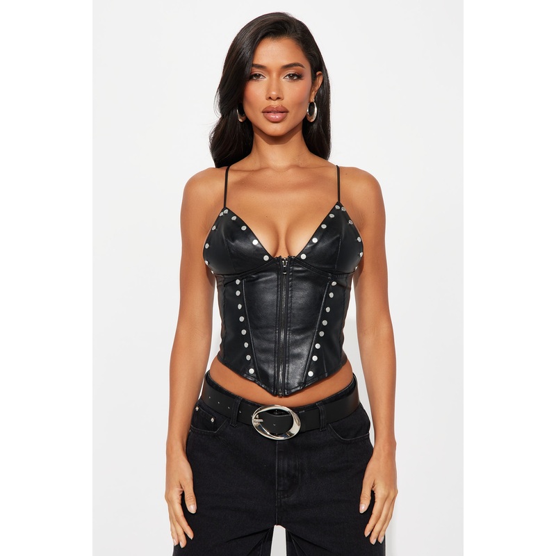 All Of Me Faux Leather Corset Top – Black