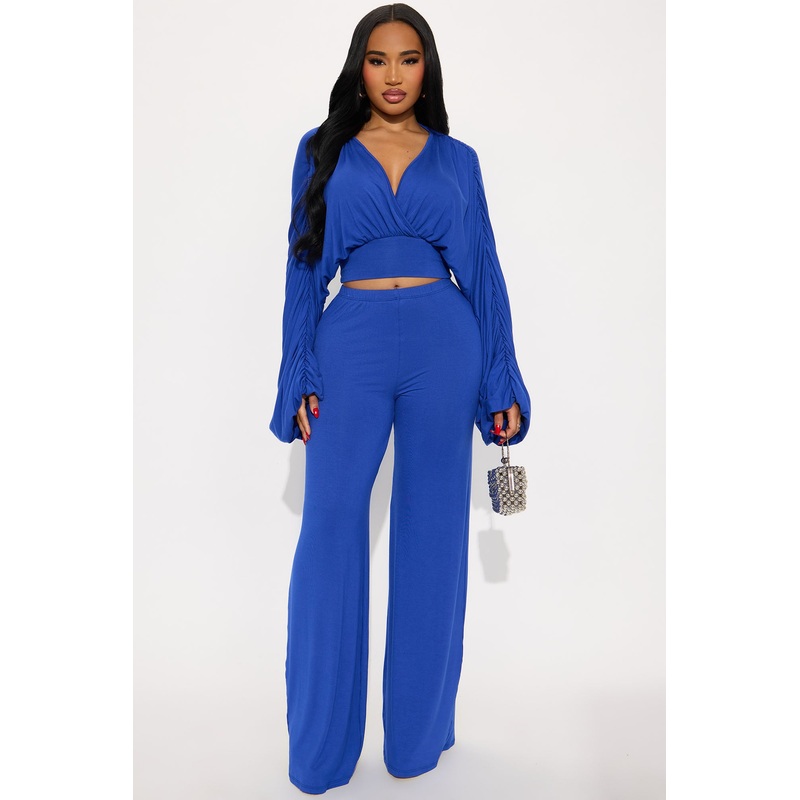 Ariana Ruched Sleeve Pant Set – Royal