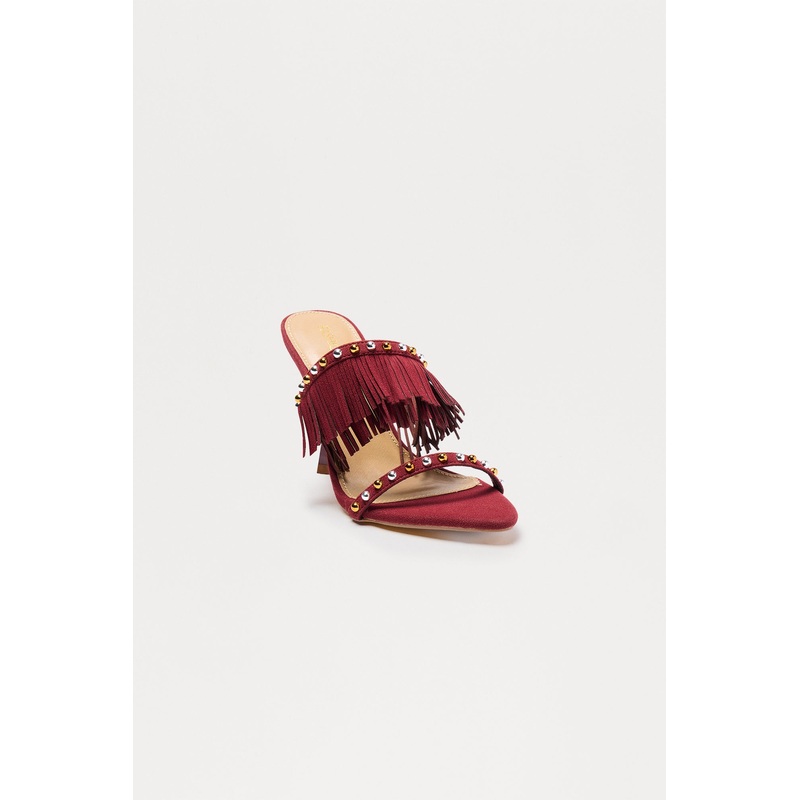 Bradley Studded Fringe Heels – Burgundy