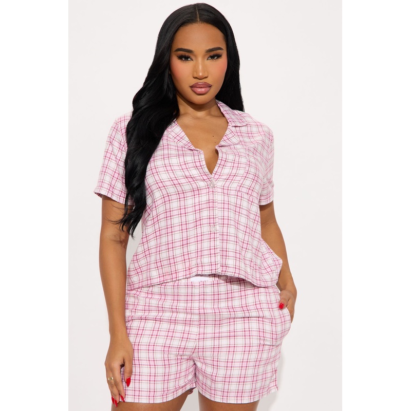 Chill Mode Flannel Short Sleeve PJ Short Set – Mauve