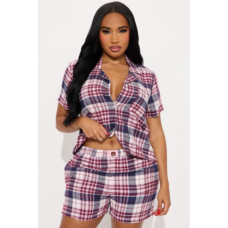 Chill Mode Flannel Short Sleeve PJ Short Set – Navy