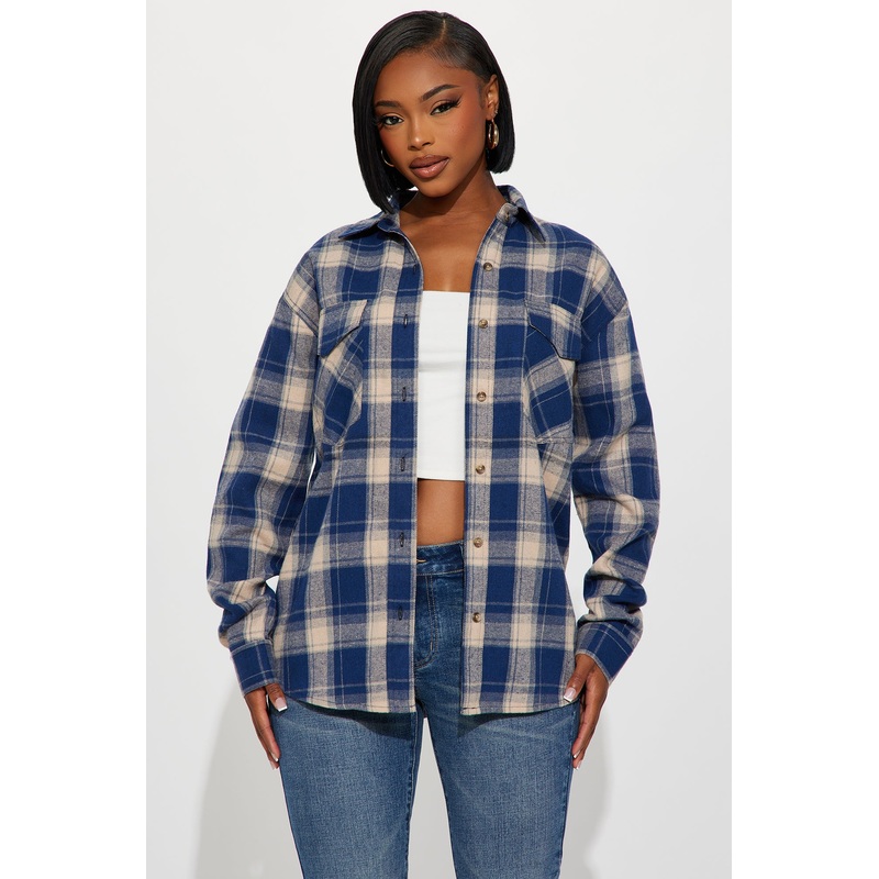 Come Get Me Flannel Plaid Shirt – Navy/combo