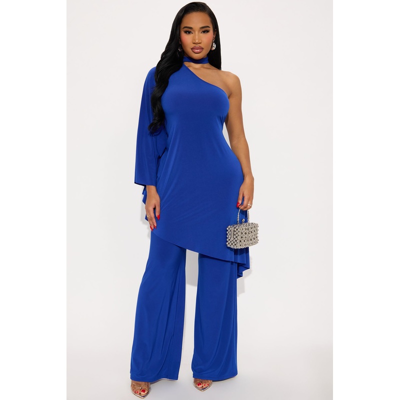 Draped Devotion One Shoulder Pant Set  – Royal