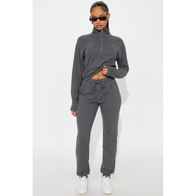 Gianna Ribbed Jogger Set – Heather Grey