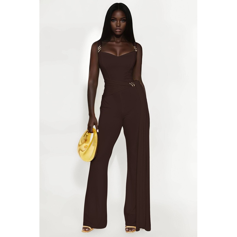 Helena Draped Jumpsuit – Chocolate