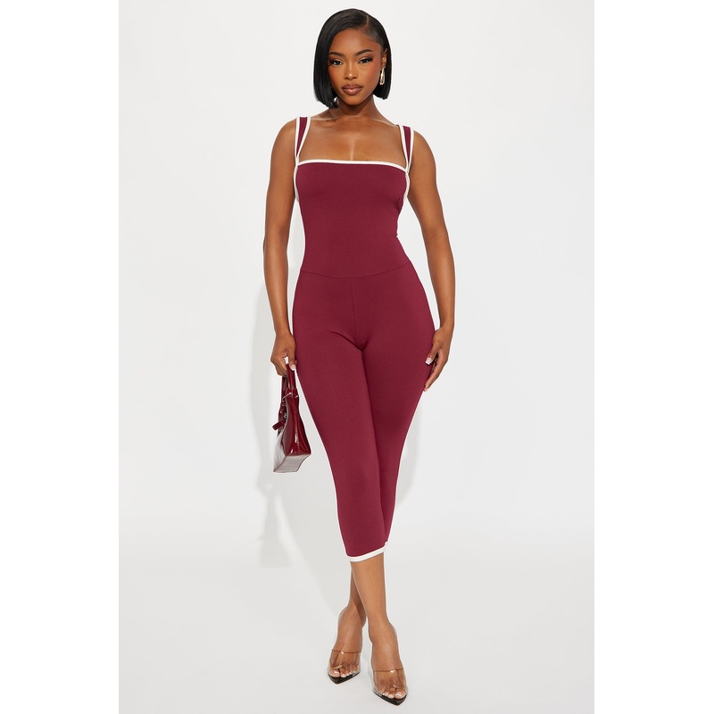His Loss Contrast Trim Capri Jumpsuit – Wine