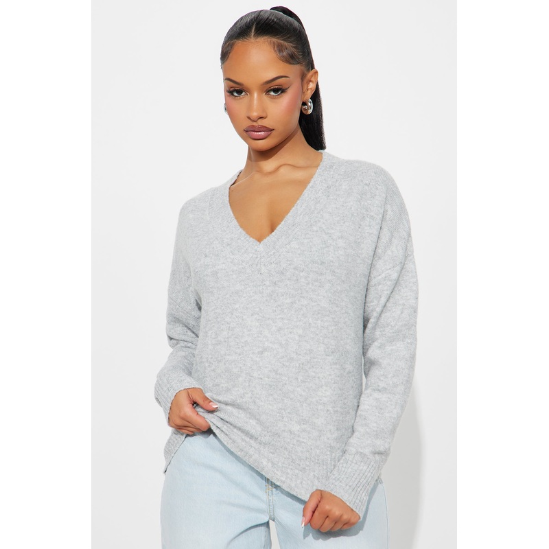 Kaitlyn V Neck Sweater – Heather Grey