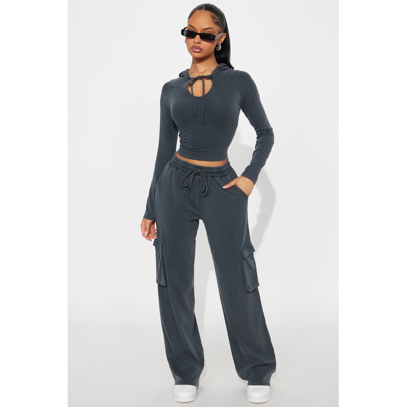 Keep It Casual Washed Pant Set – Charcoal