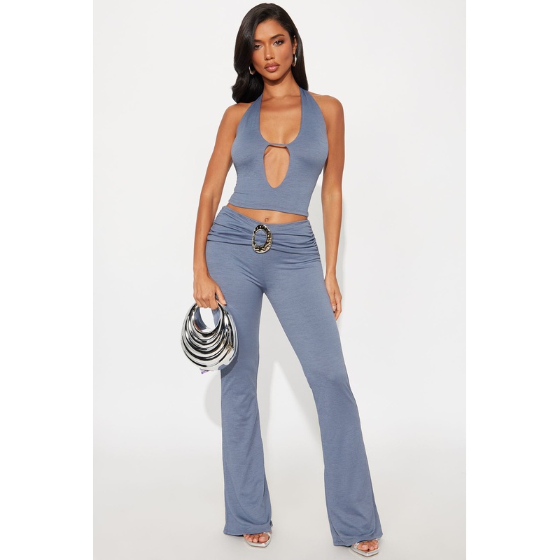 Kiana Halter Textured Pant Set – Grey