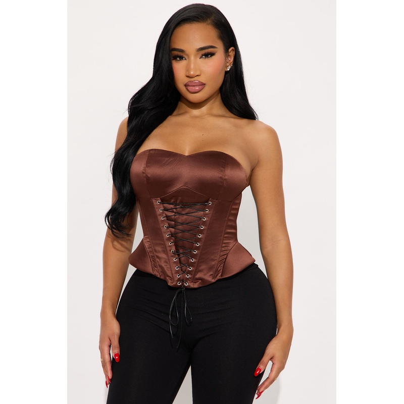 Kiss And Tell Lace Up Corset – Chocolate