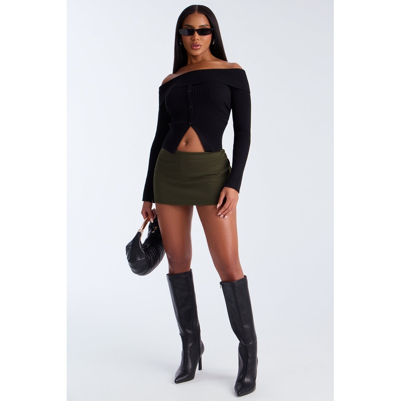 Mia Crepe Micro Mini Skort – Olive