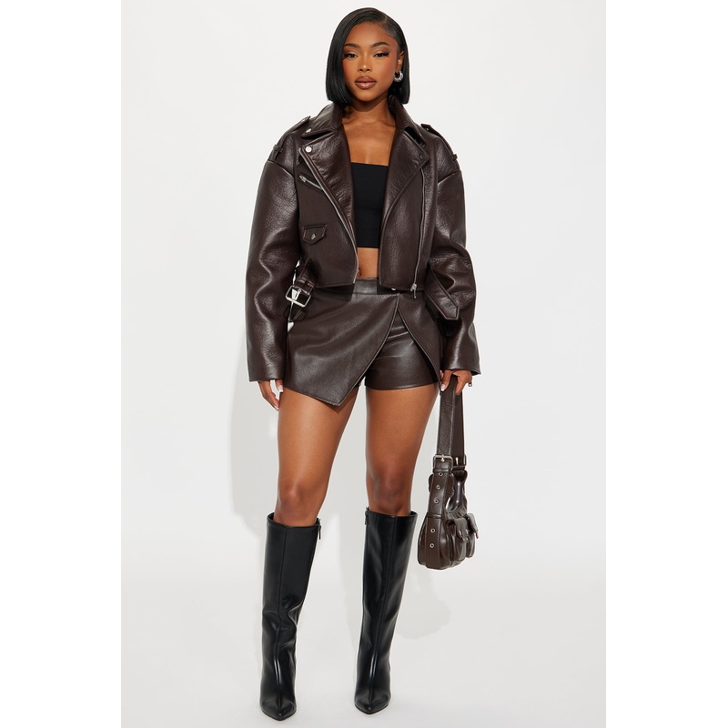 Miranda Faux Leather Skort – Chocolate