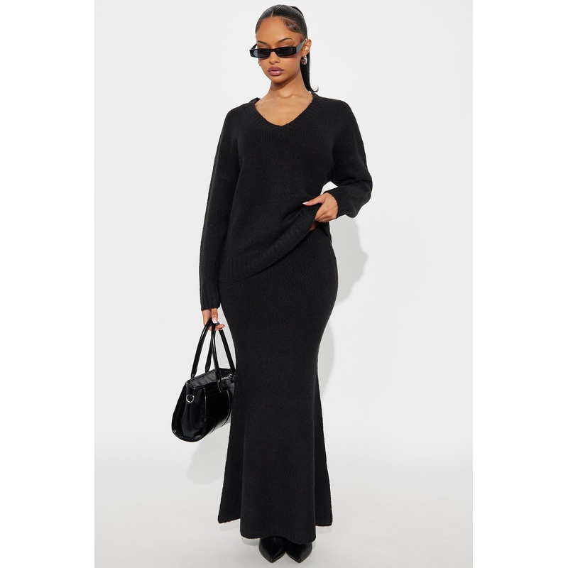 Moment Of Clarity Oversized Sweater Maxi Skirt Set – Charcoal