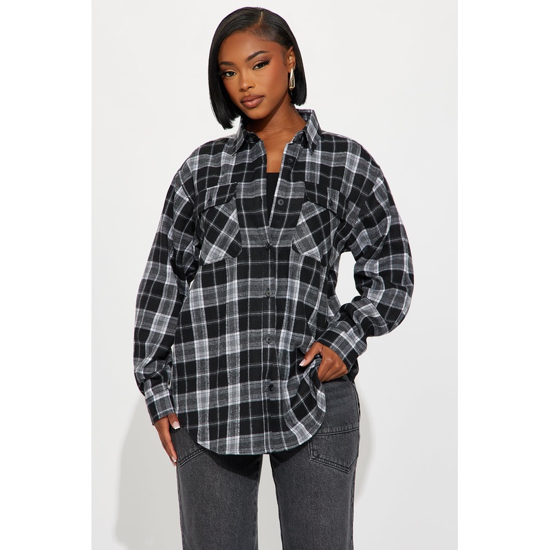 Pull Up Flannel Plaid Shirt – Black/combo
