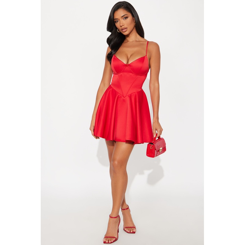 Seductive Essence Satin Corset Mini Dress – Red