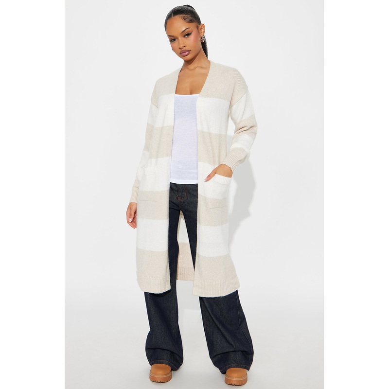 Stassie Striped Long Cardigan – Oatmeal/combo
