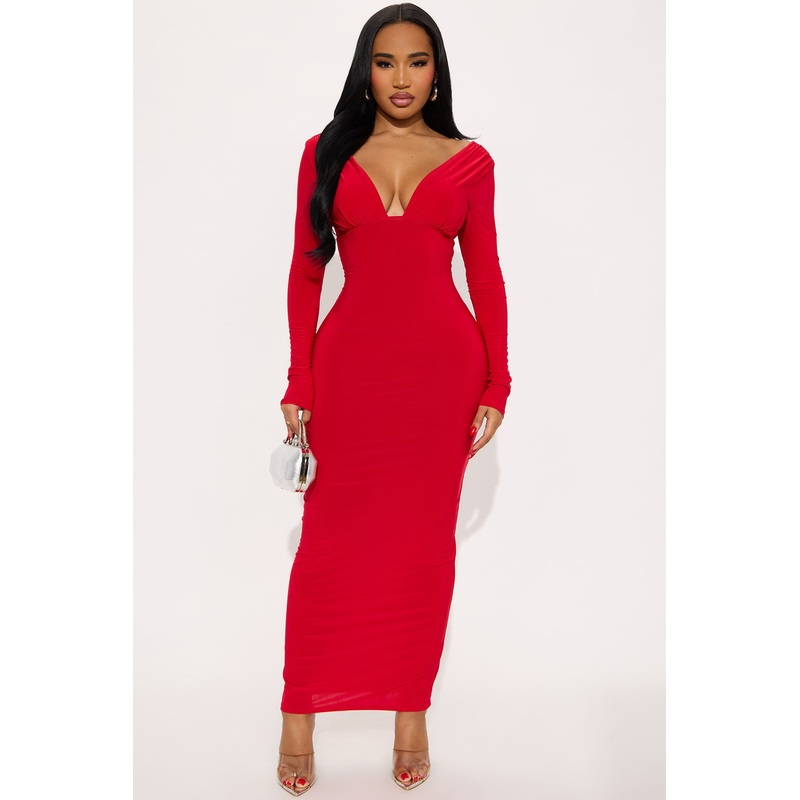Taylor Long Sleeve Venezia Maxi Dress – Red
