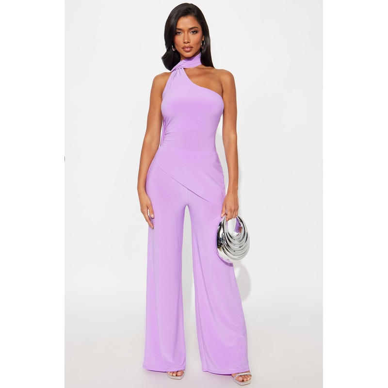 Valeria Asymmetrical Scarf Halter Pant Set – Lavender