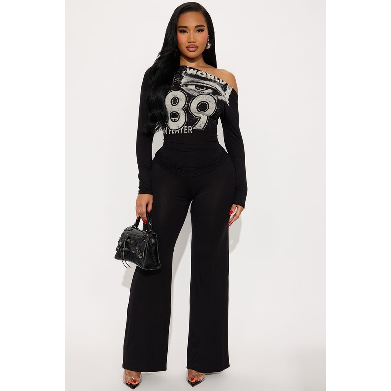 Worlwide Off Shoulder Pant Set – Black