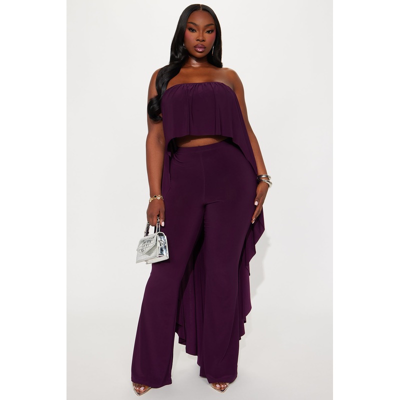 Alicia Strapless Flare Leg Pant Set – Plum