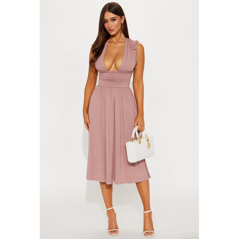 Annabelle Pleated Midi Dress – Mauve