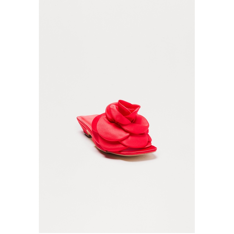 Haleen Satin Flower Mules – Red