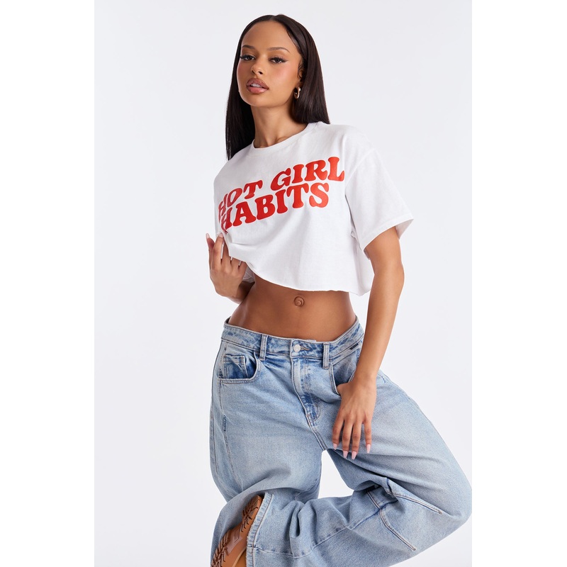 Hot Girl Habits Cropped Tee – White