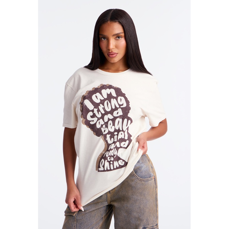 I Am Strong Oversize Crew Neck Tshirt – Cream