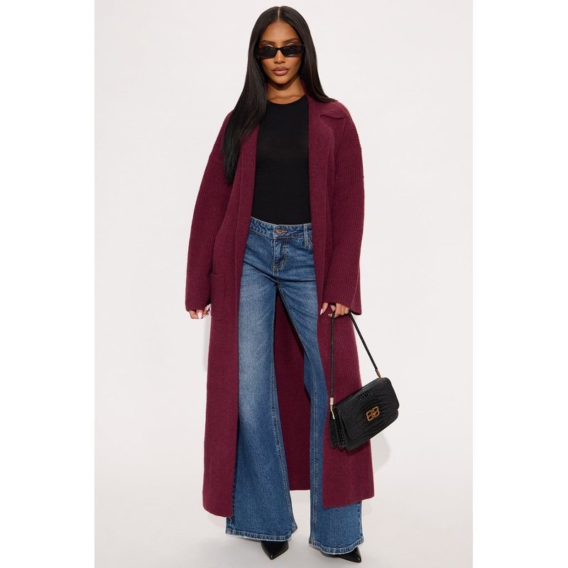 It’s Only Fair Belted Long Cardigan – Wine