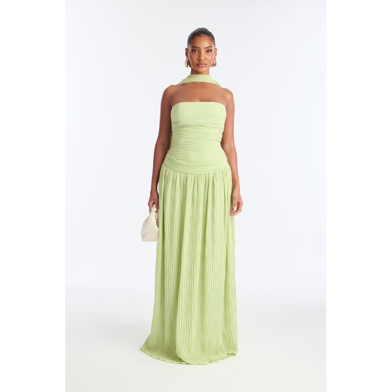 Marielle Pleated Scarf Gown – Sage